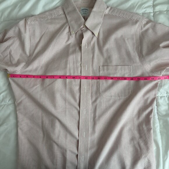 Brooks Brothers Shirt Men's Button Down Slim Fit White Pink Striped Size 16-3 - Picture 4 of 5